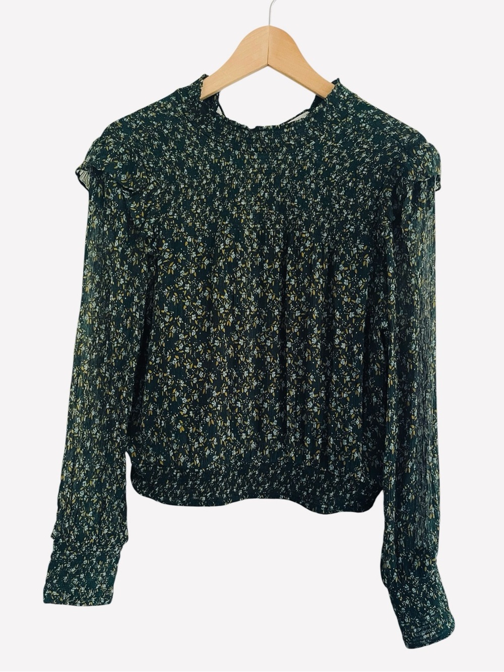 Free People Roma Blouse Top Ditsy Floral Green M Boho Prairie Career - Picture 4 of 16